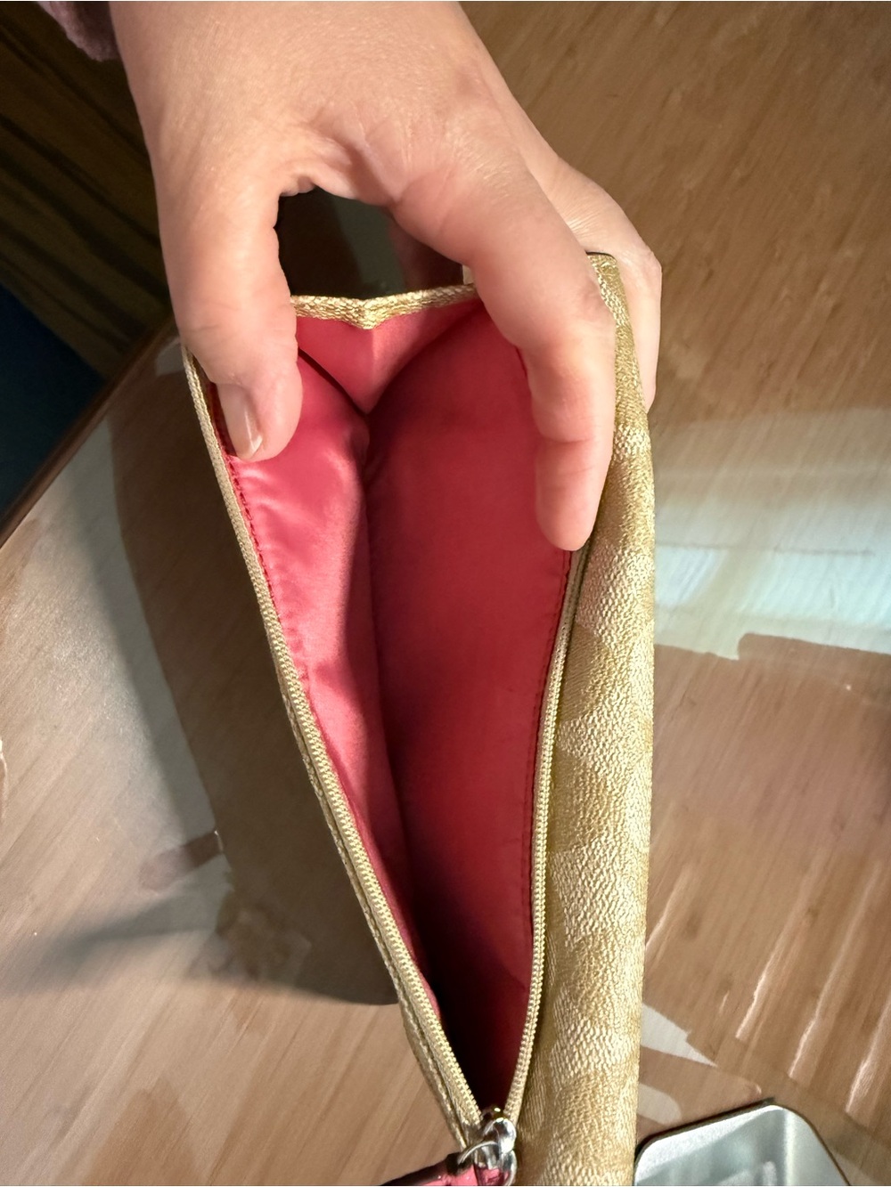 Coach Signature Canvas Wallet in Khaki with Pink Accent - Picture 3 of 5